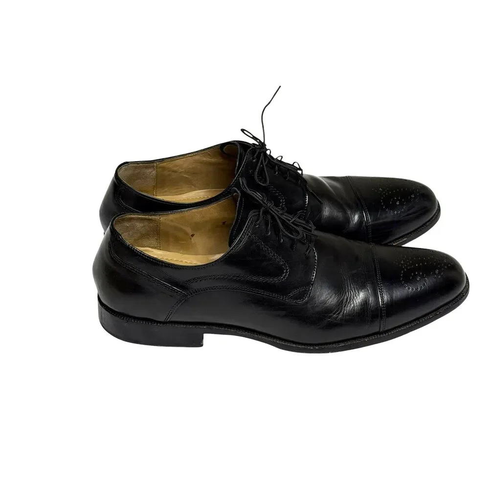 Johnston & Murphy Stratton Cap Toe Calf Skin Oxford Brogue Shoe Black 11.5